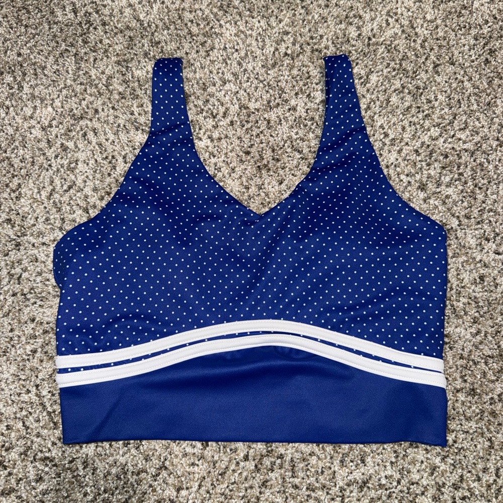 Women’s Wilo Navy / Colt Blue Polka Dot Sports Bra with White Trim